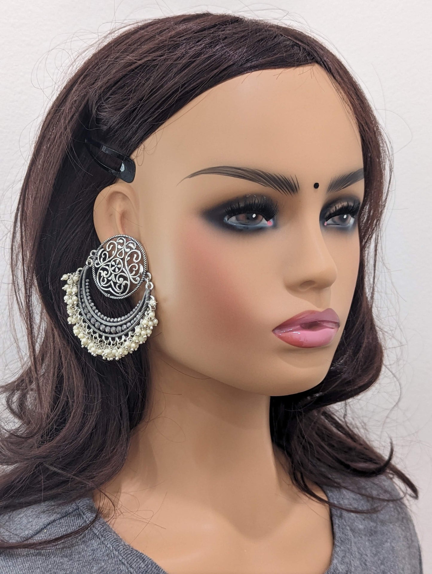 Pearl cluster dangle XL Chandbali Earrings