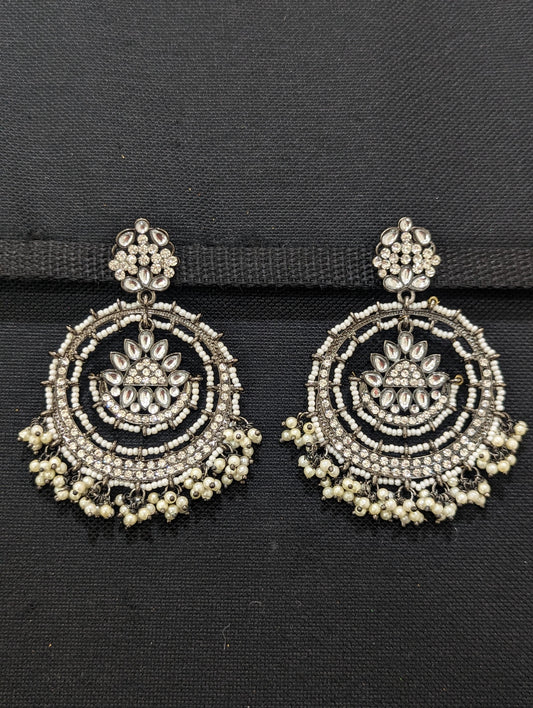 XXL size Black rhodium plated Kundan Chandbali Earrings
