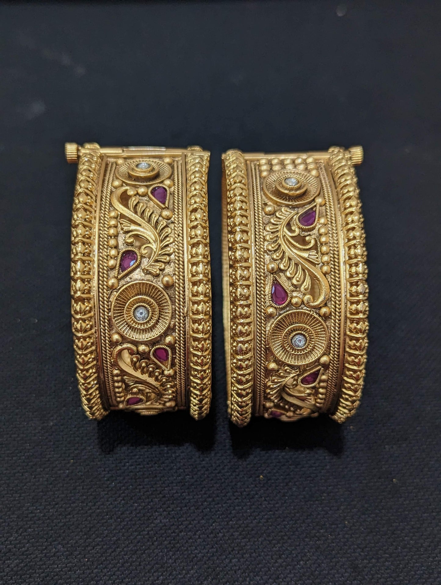 Antique matte gold broad bangles - 2x6 size