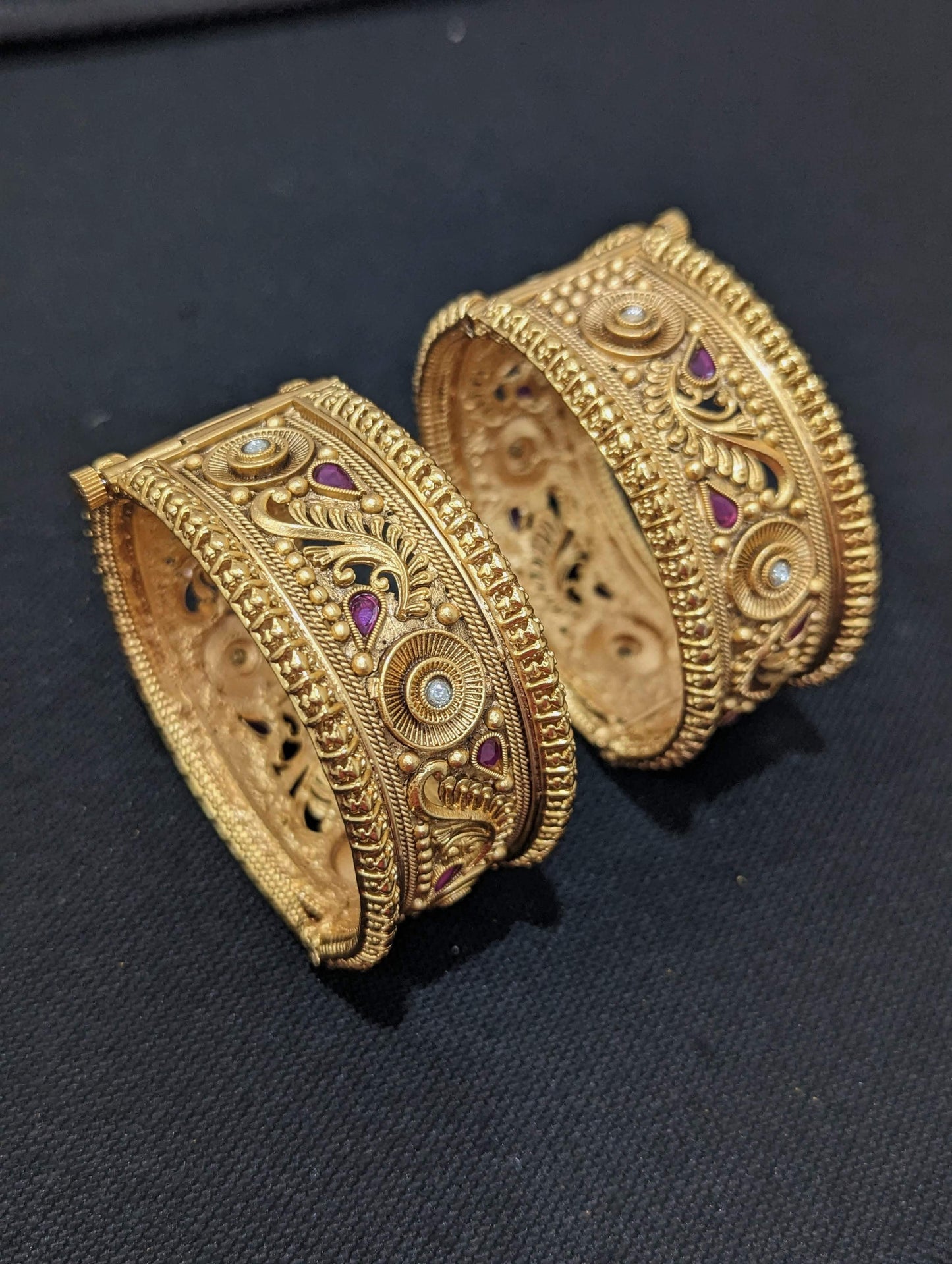 Antique matte gold broad bangles - 2x6 size