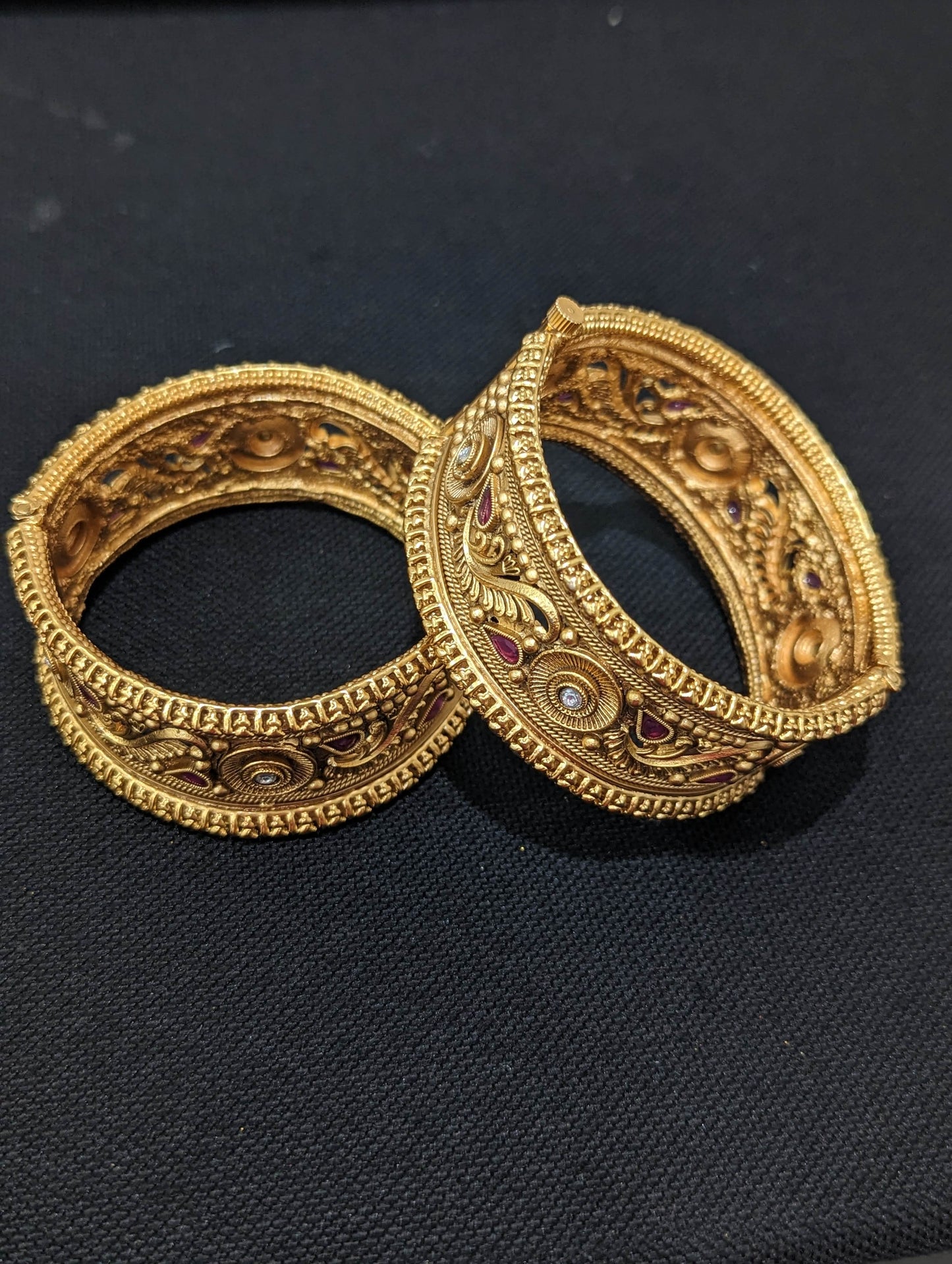 Antique matte gold broad bangles - 2x6 size
