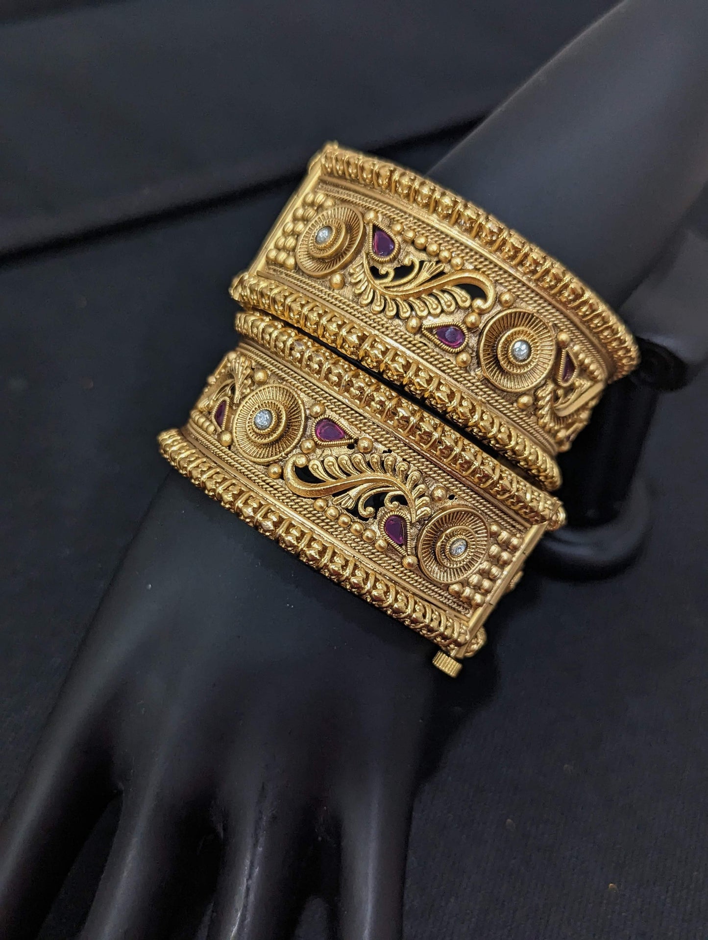 Antique matte gold broad bangles - 2x6 size