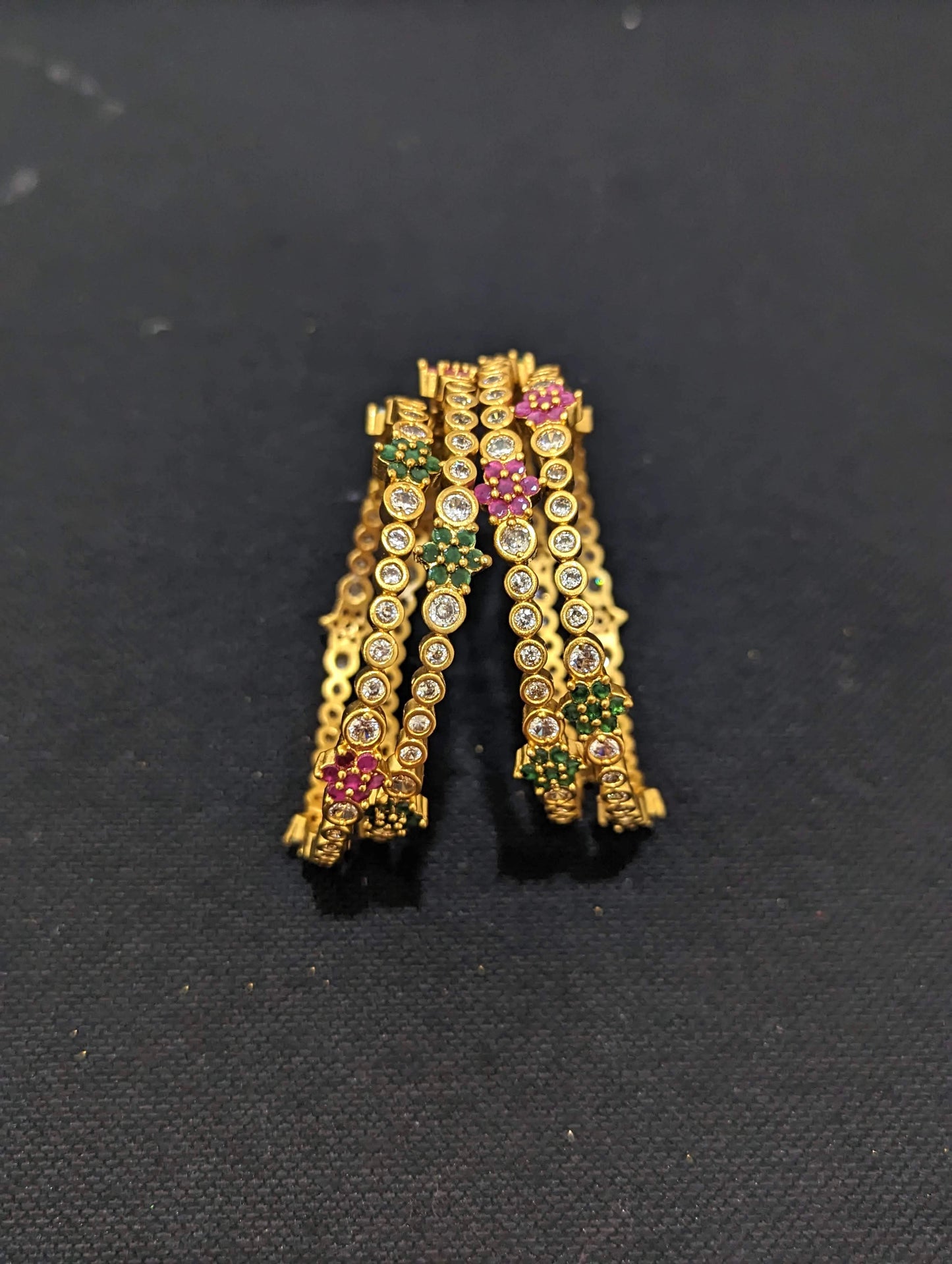 Flower design CZ stone Bangles - Set of 4