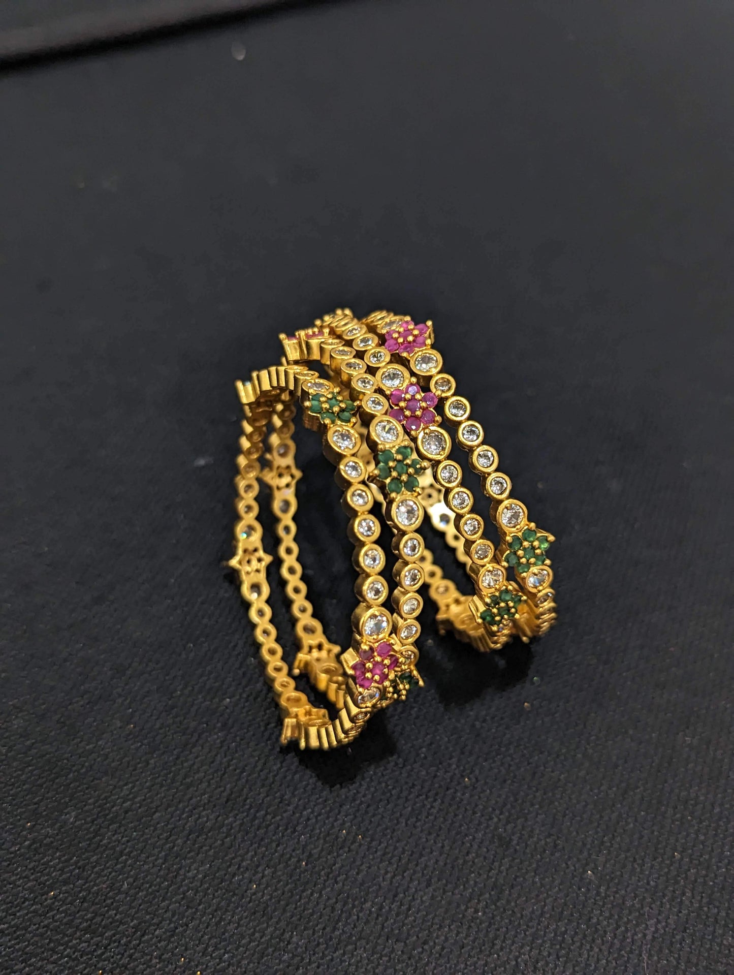 Flower design CZ stone Bangles - Set of 4