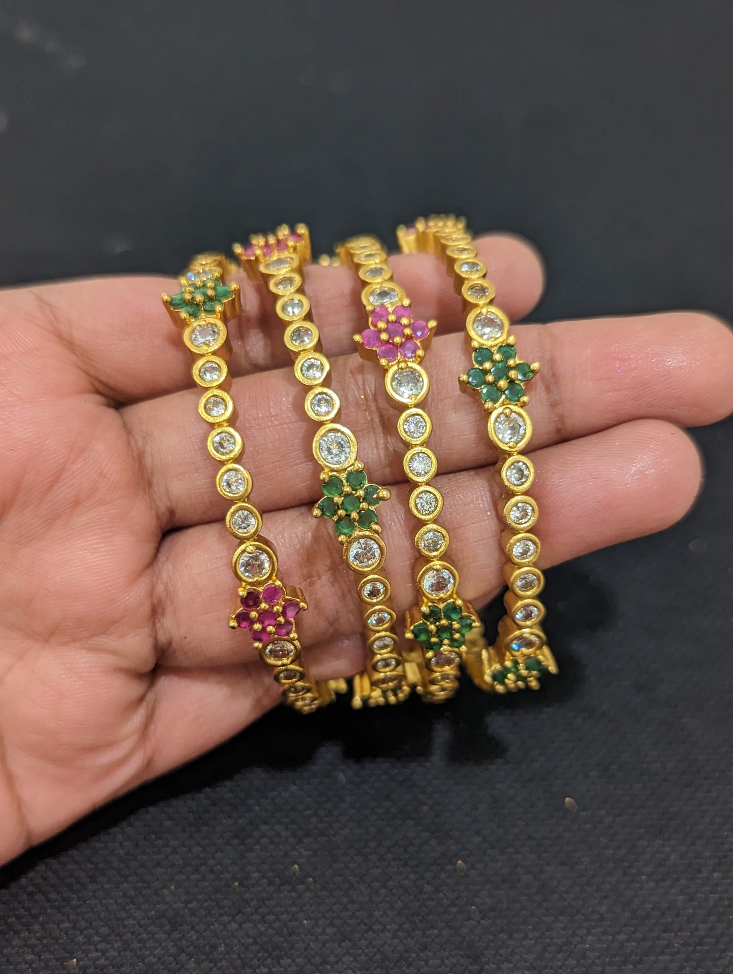 Flower design CZ stone Bangles - Set of 4