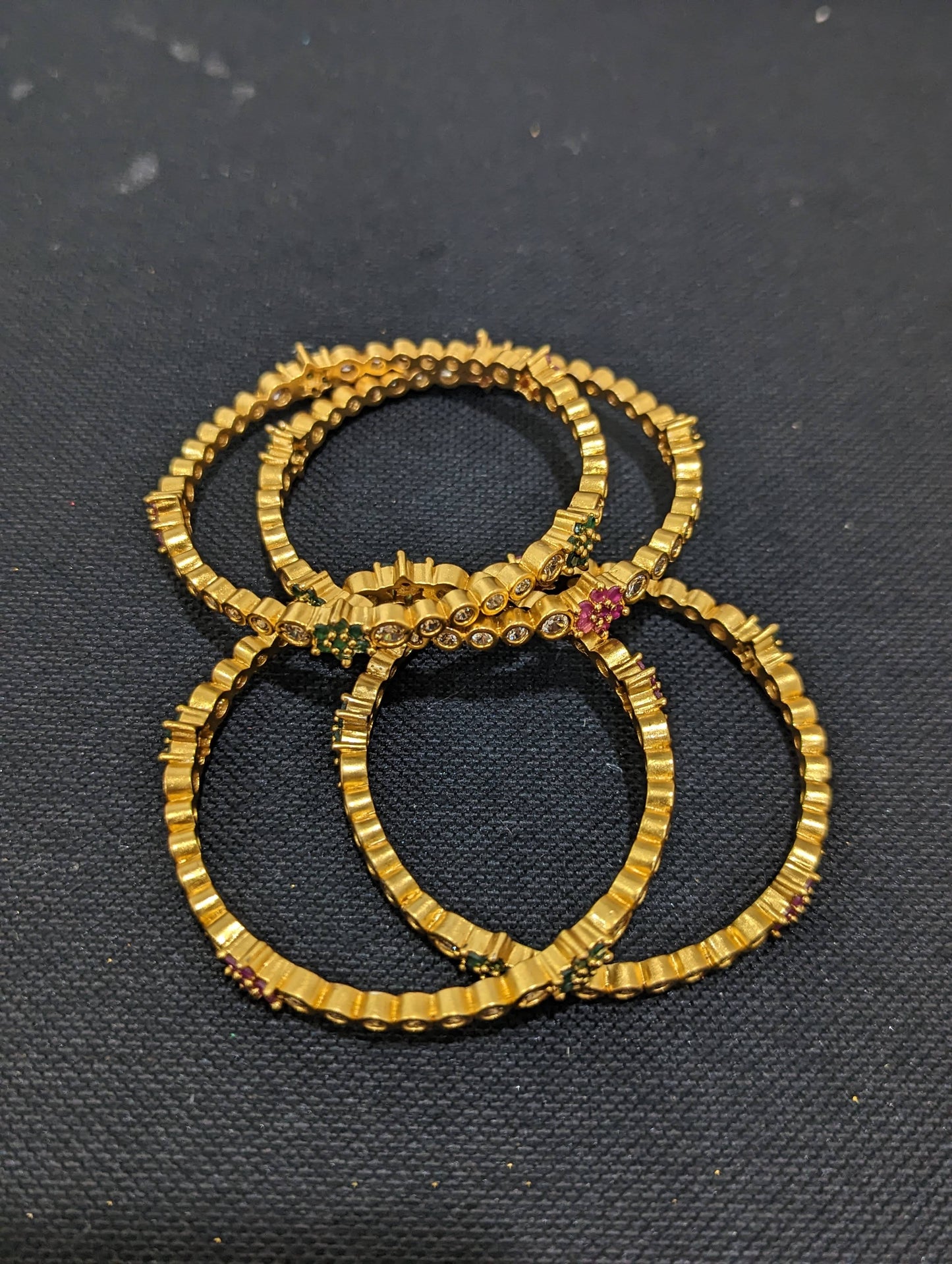 Flower design CZ stone Bangles - Set of 4