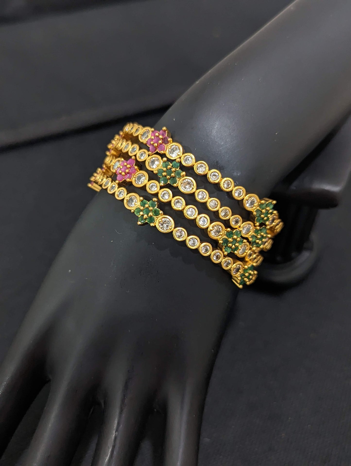 Flower design CZ stone Bangles - Set of 4