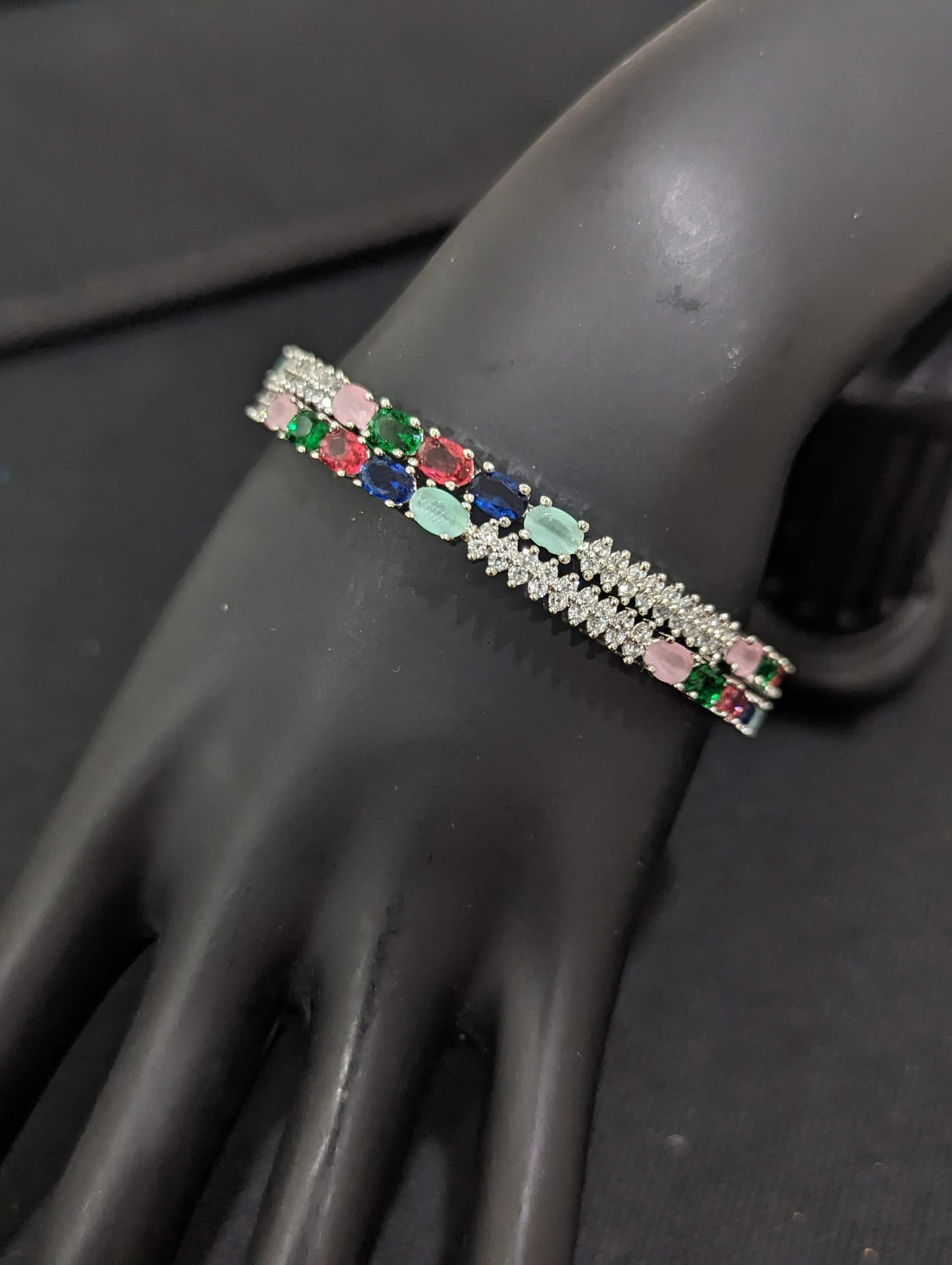 Multi color CZ stone Silver Rhodium plated bangles
