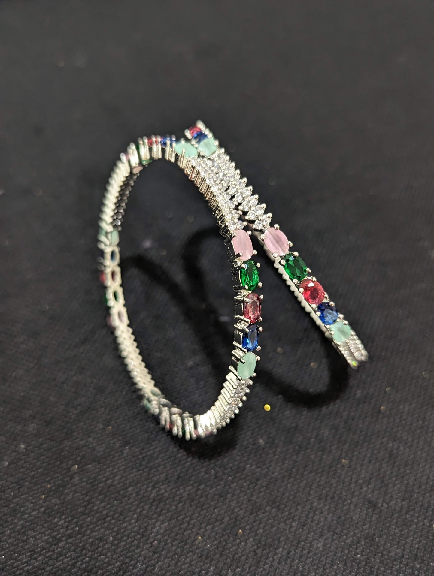 Multi color CZ stone Silver Rhodium plated bangles