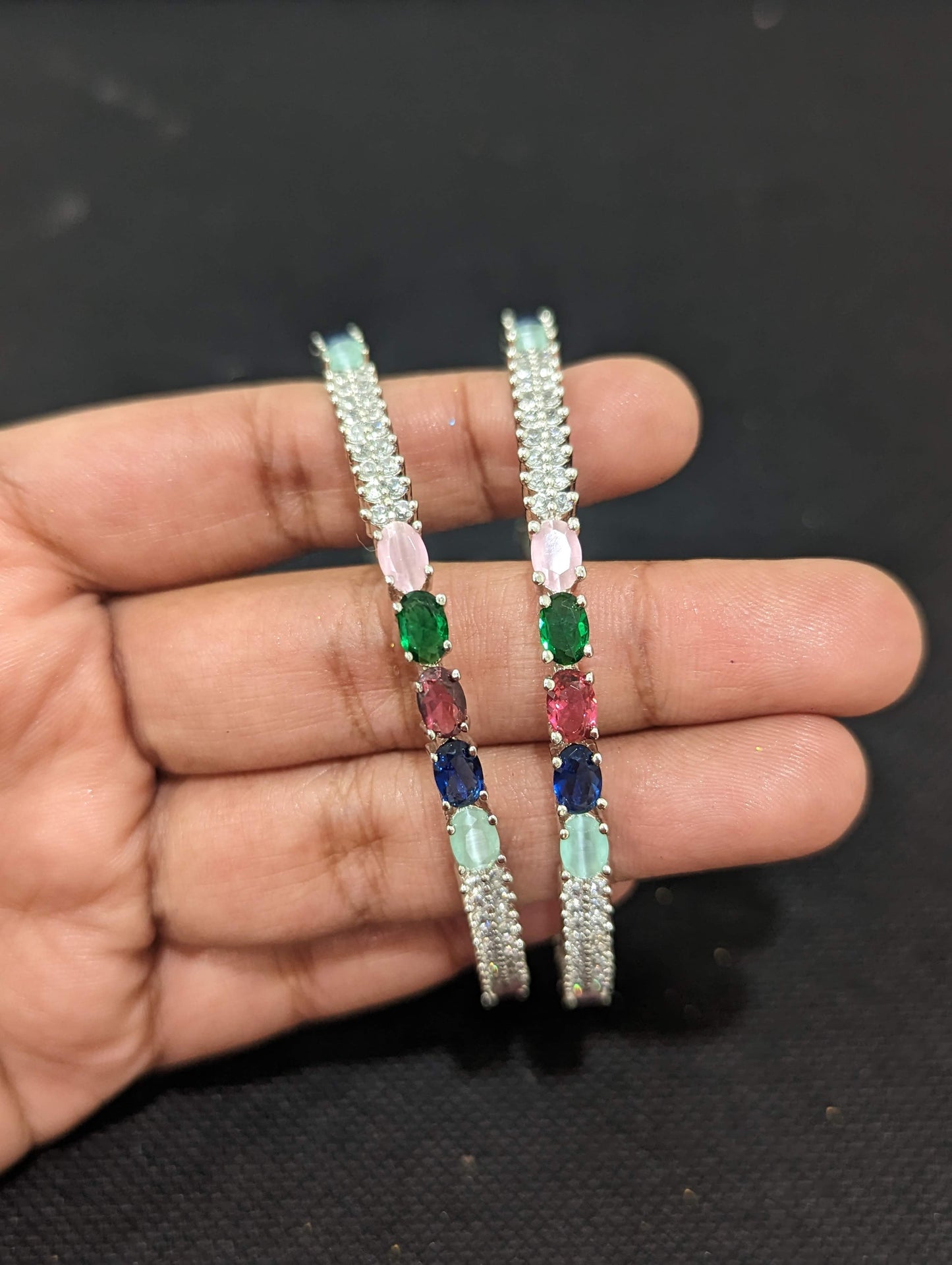Multi color CZ stone Silver Rhodium plated bangles