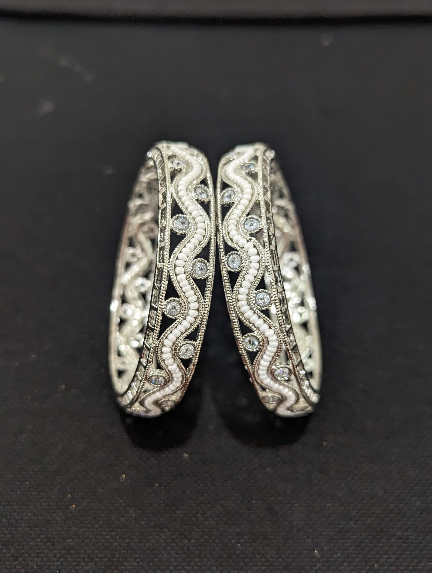 Silver rhodium finish Wave design Polki stone Designer Bangles