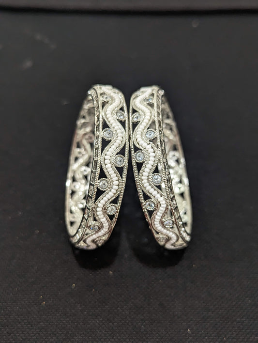 Silver rhodium finish Wave design Polki stone Designer Bangles