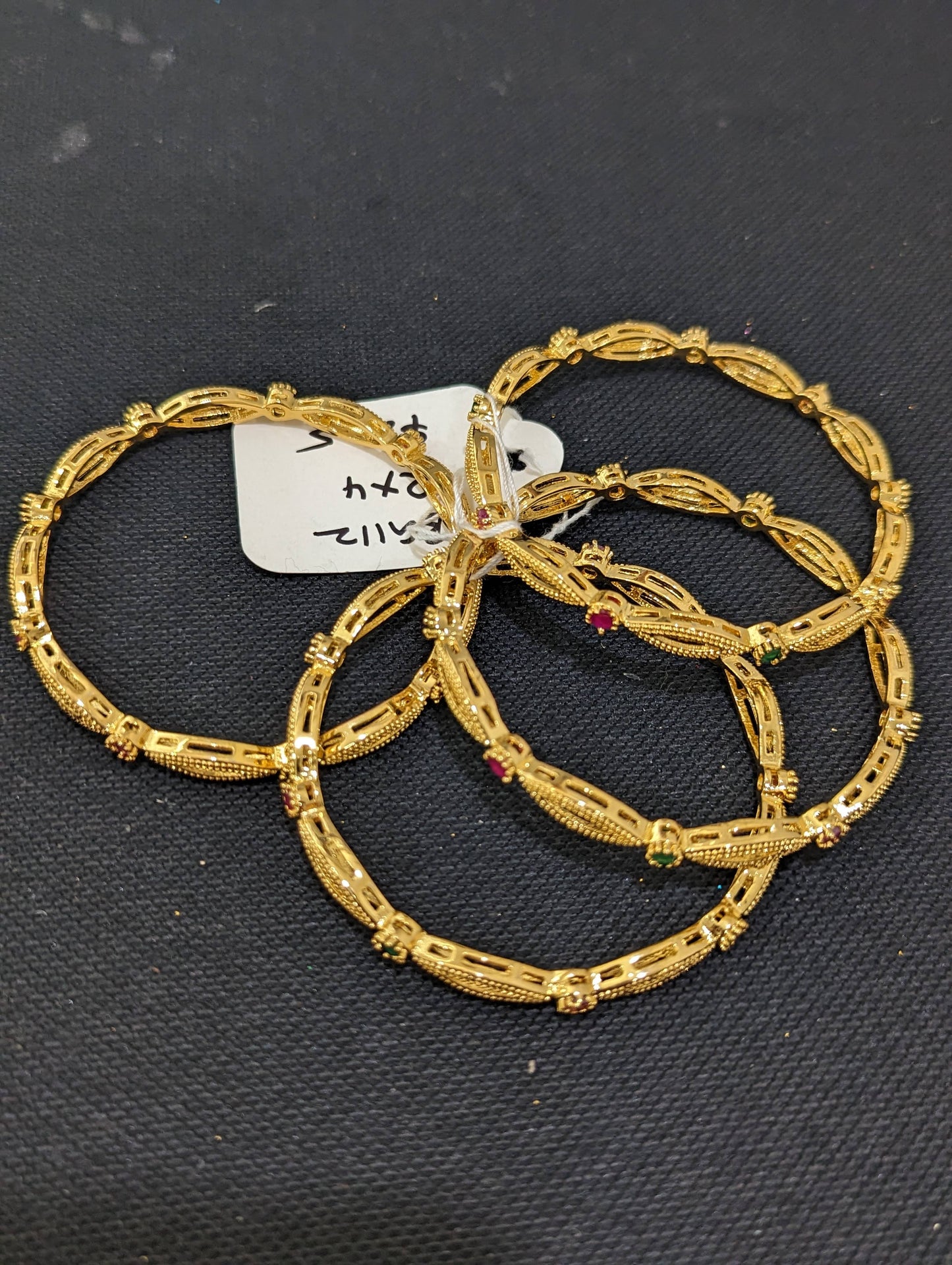 Ruby Green CZ stone One gram gold bangles - Set of 4