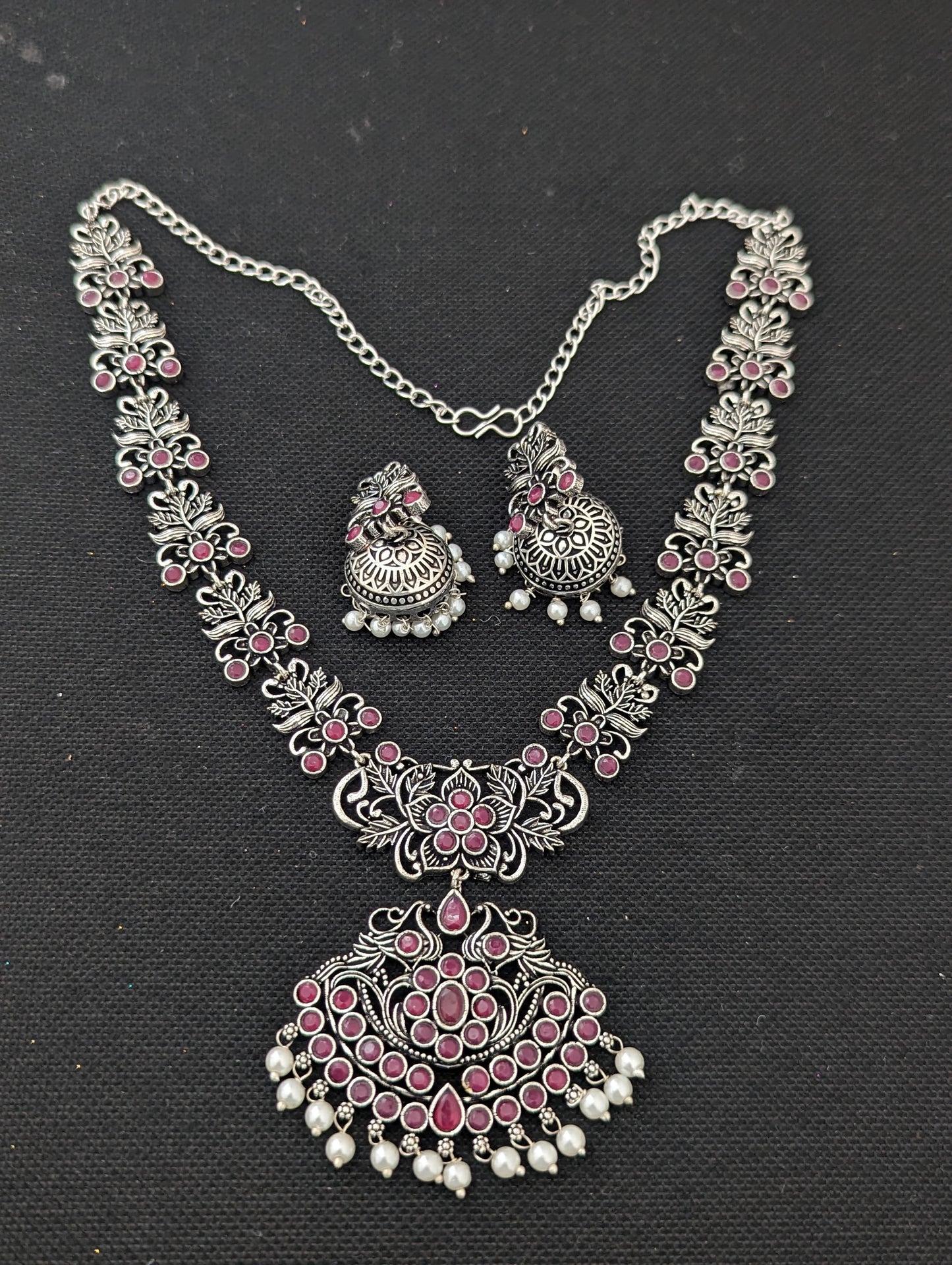 Pearl dangle Polki Oxidized Choker Set