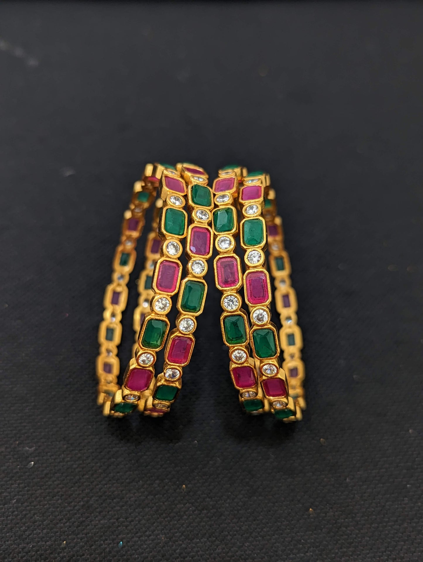 CZ stone Antique gold bangles - Set of 4