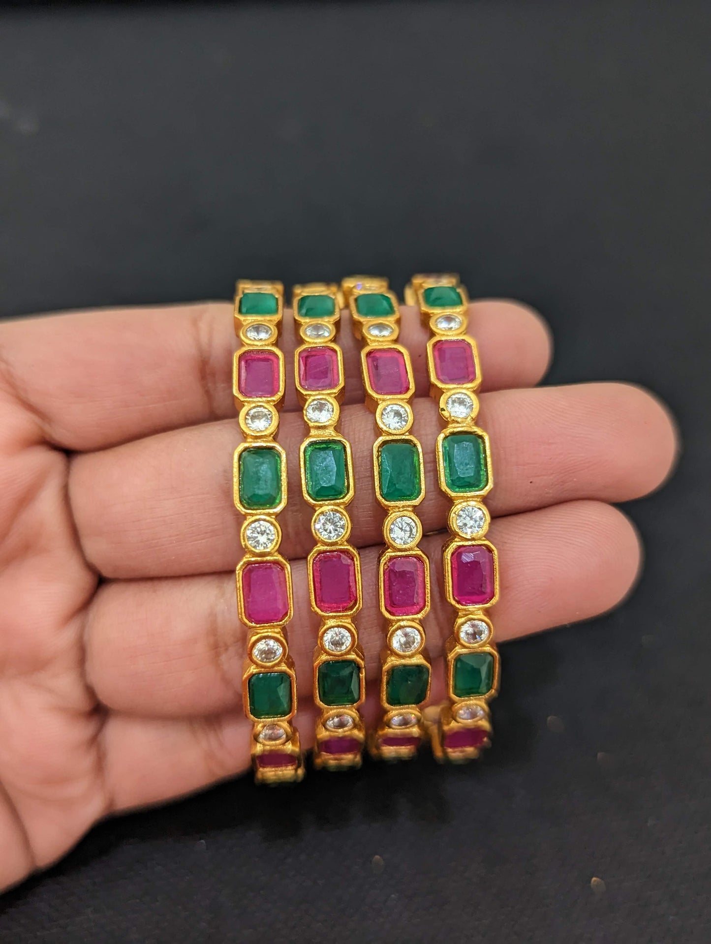 CZ stone Antique gold bangles - Set of 4