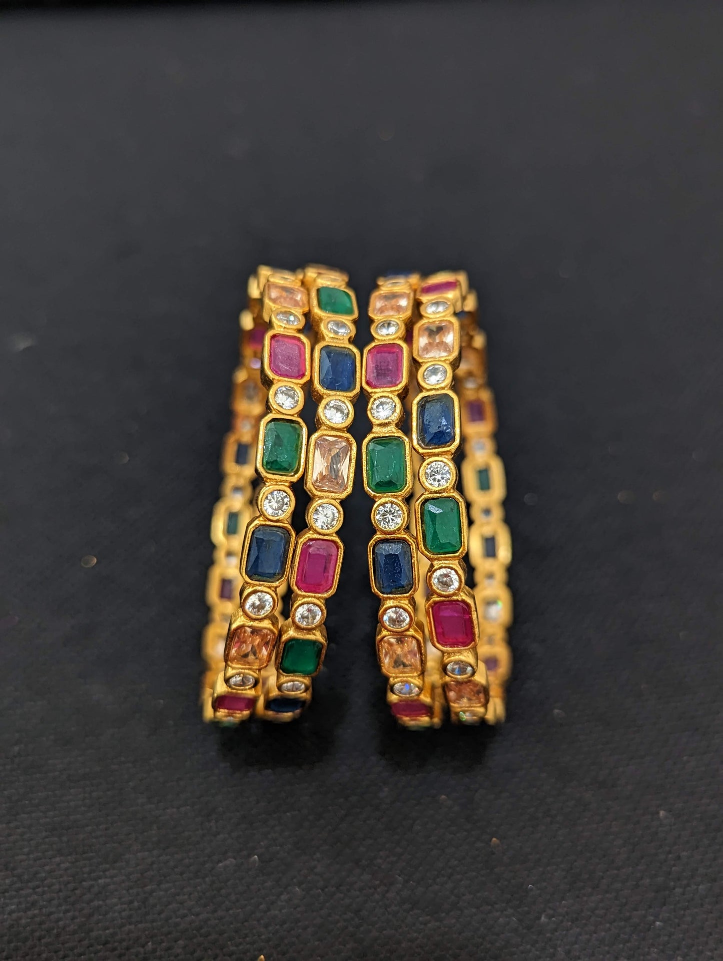 CZ stone Antique gold bangles - Set of 4