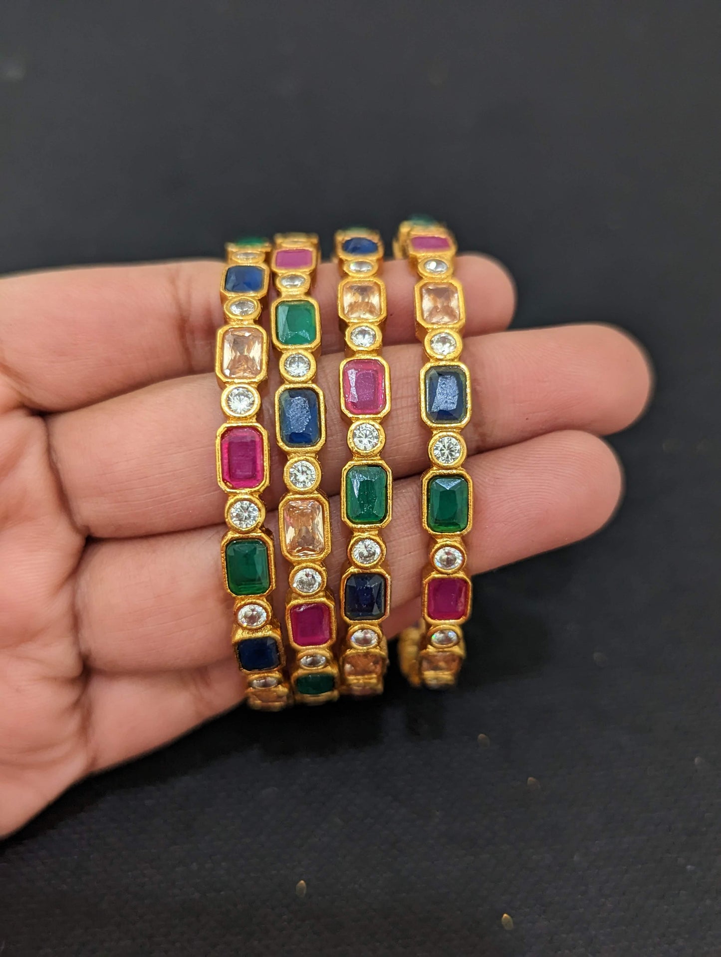 CZ stone Antique gold bangles - Set of 4