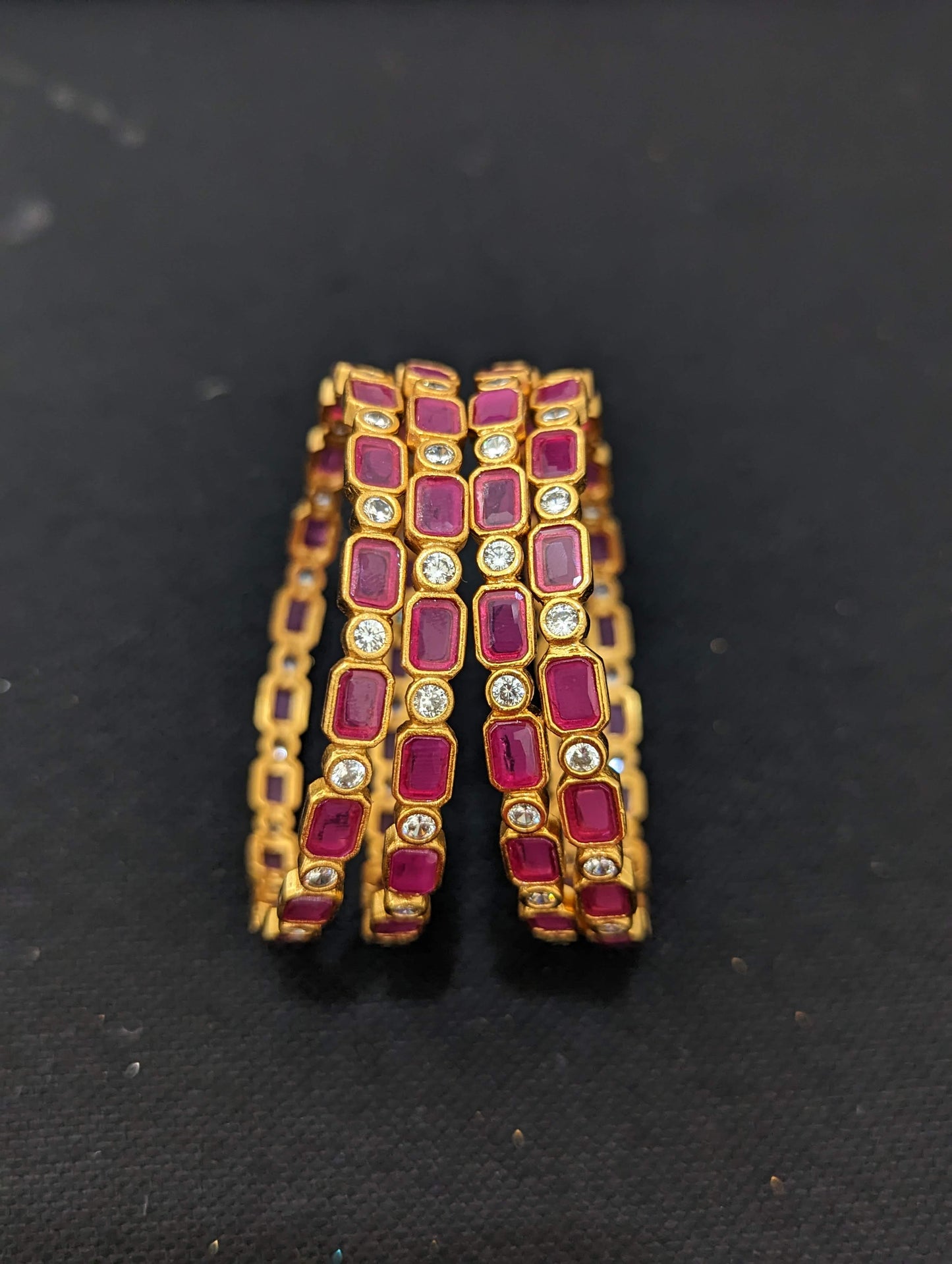 CZ stone Antique gold bangles - Set of 4