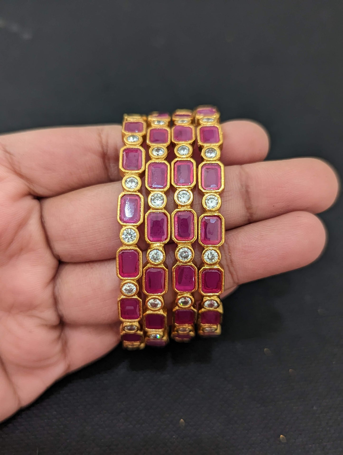 CZ stone Antique gold bangles - Set of 4