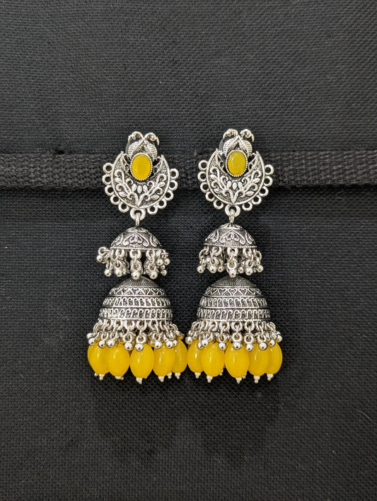 Oxidized silver Dual layer Jhumka earrings