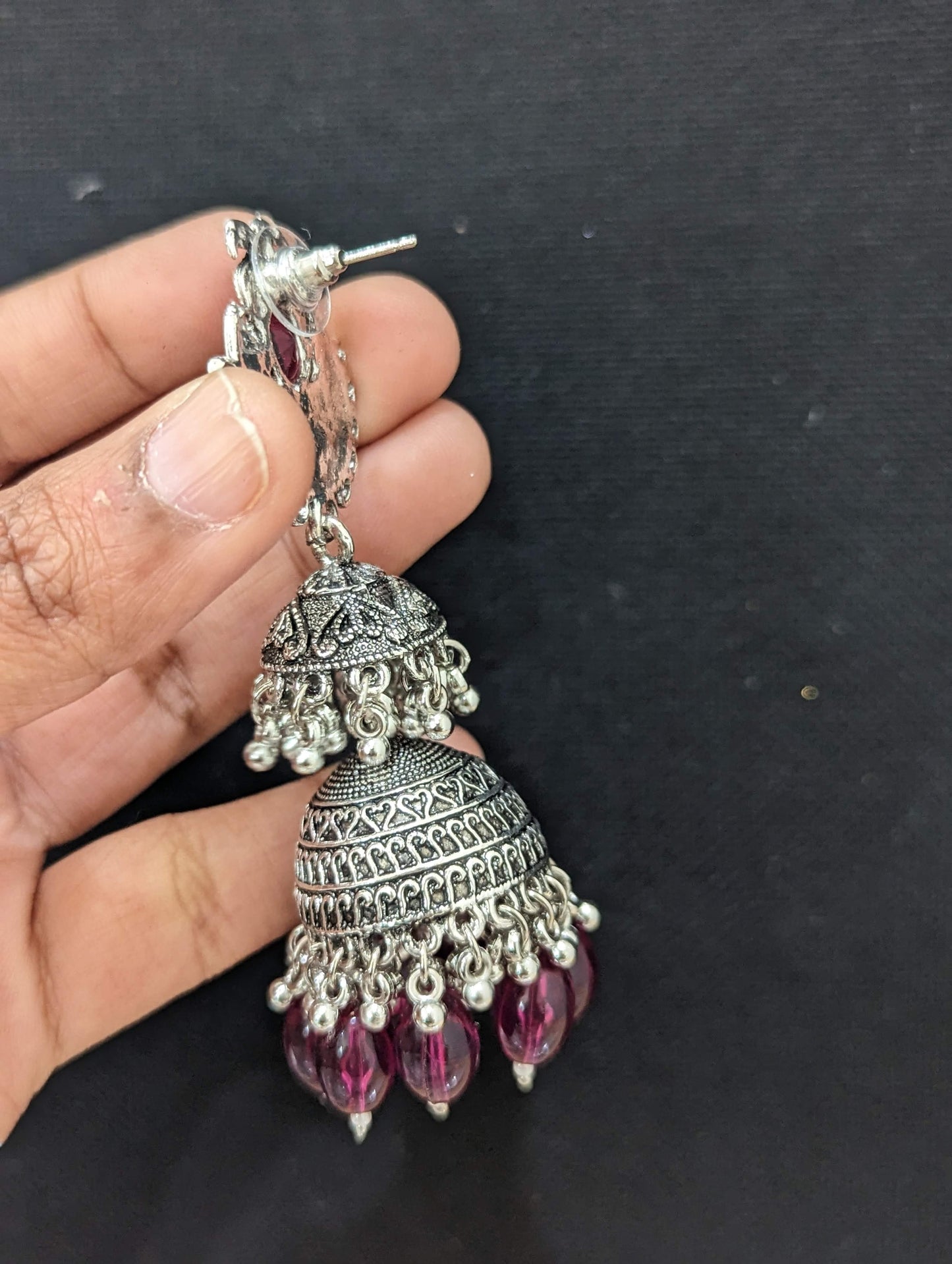 Oxidized silver Dual layer Jhumka earrings