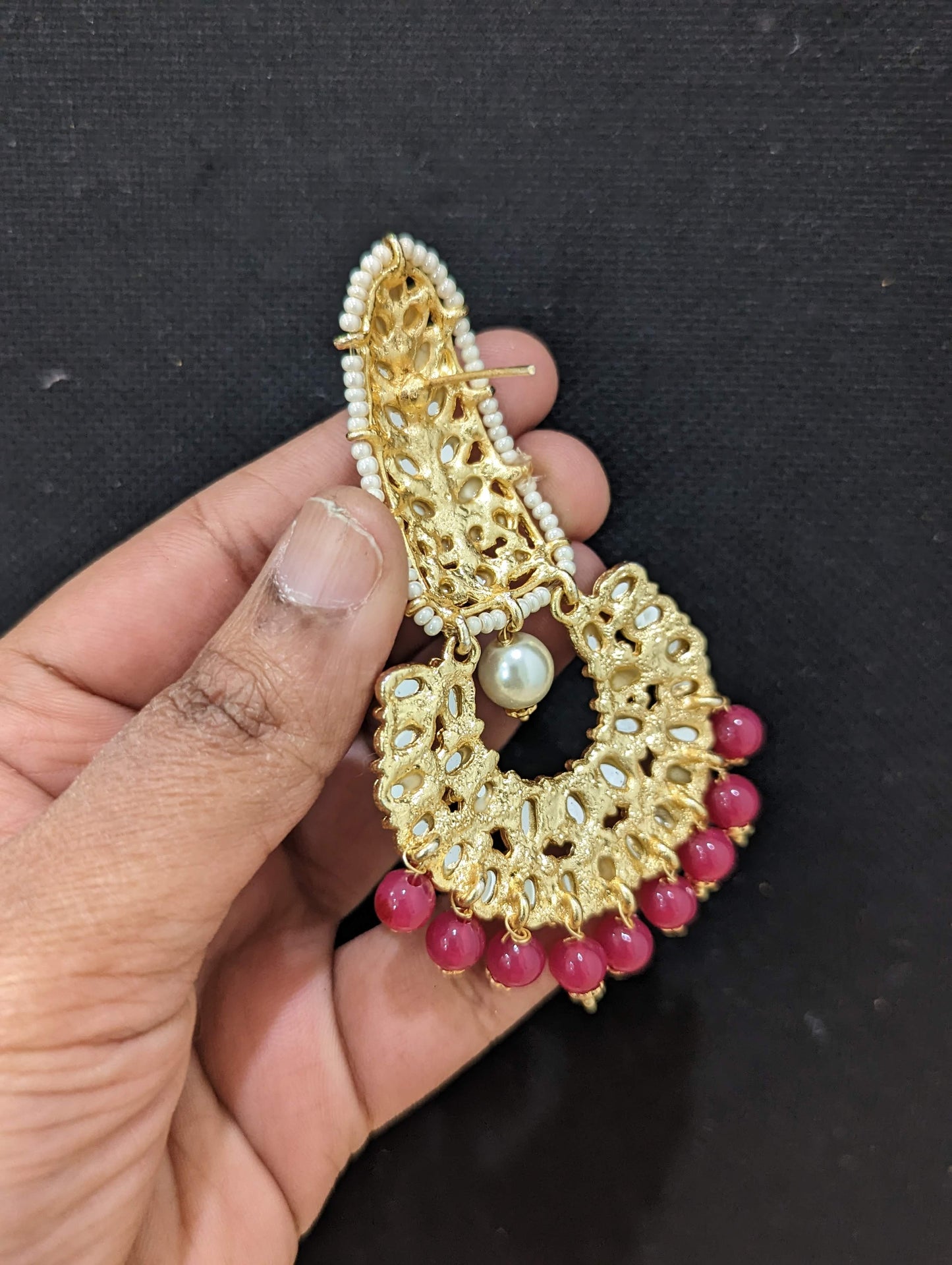 Bead dangle Glass Kundan Chandbali Earrings