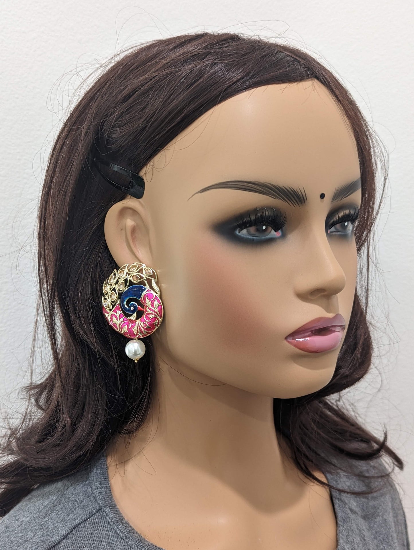 Enamel large peacock stud earrings - Simpliful