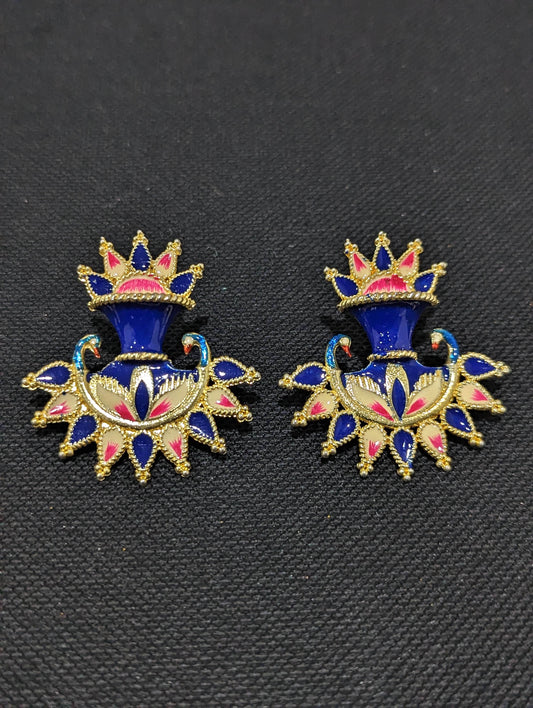 Large dual peacock enamel stud earrings - Simpliful