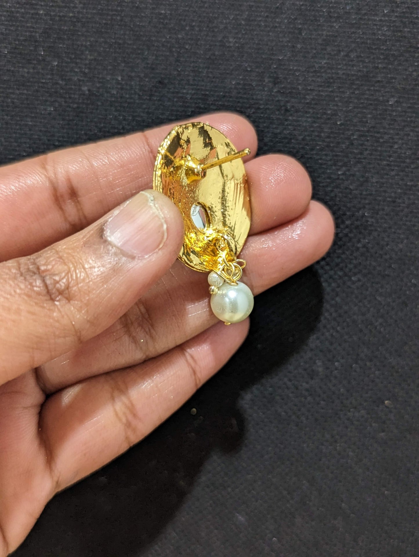 Enamel work oval stud with glass kundan Earrings - Simpliful