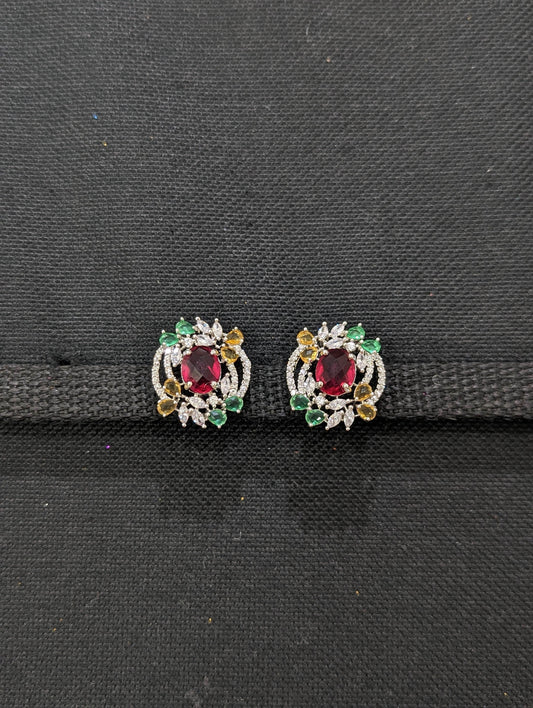 Multi color CZ stone Stud Earrings - Design 2