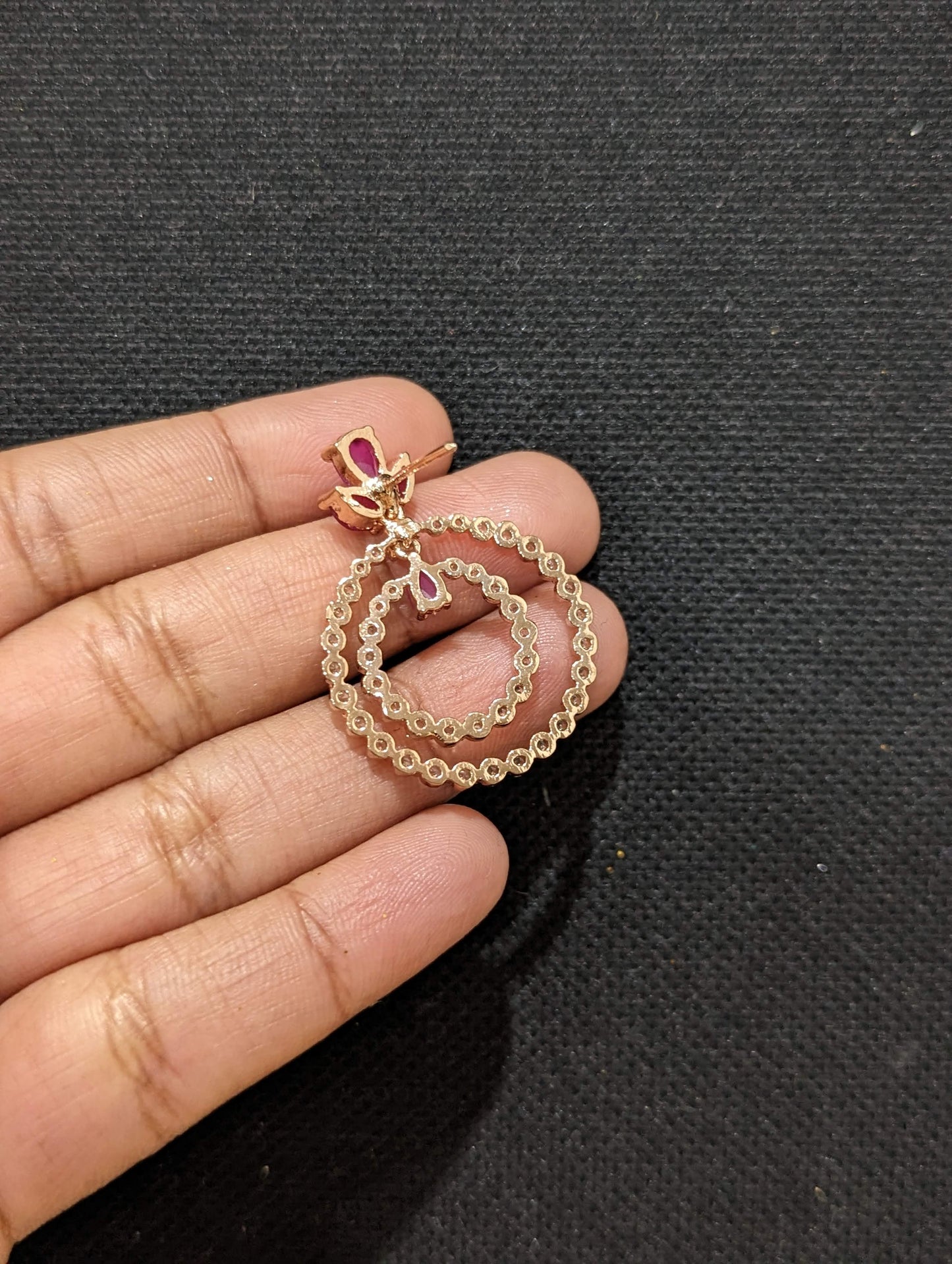 Dual Circle linked Rose gold plated CZ Earrings