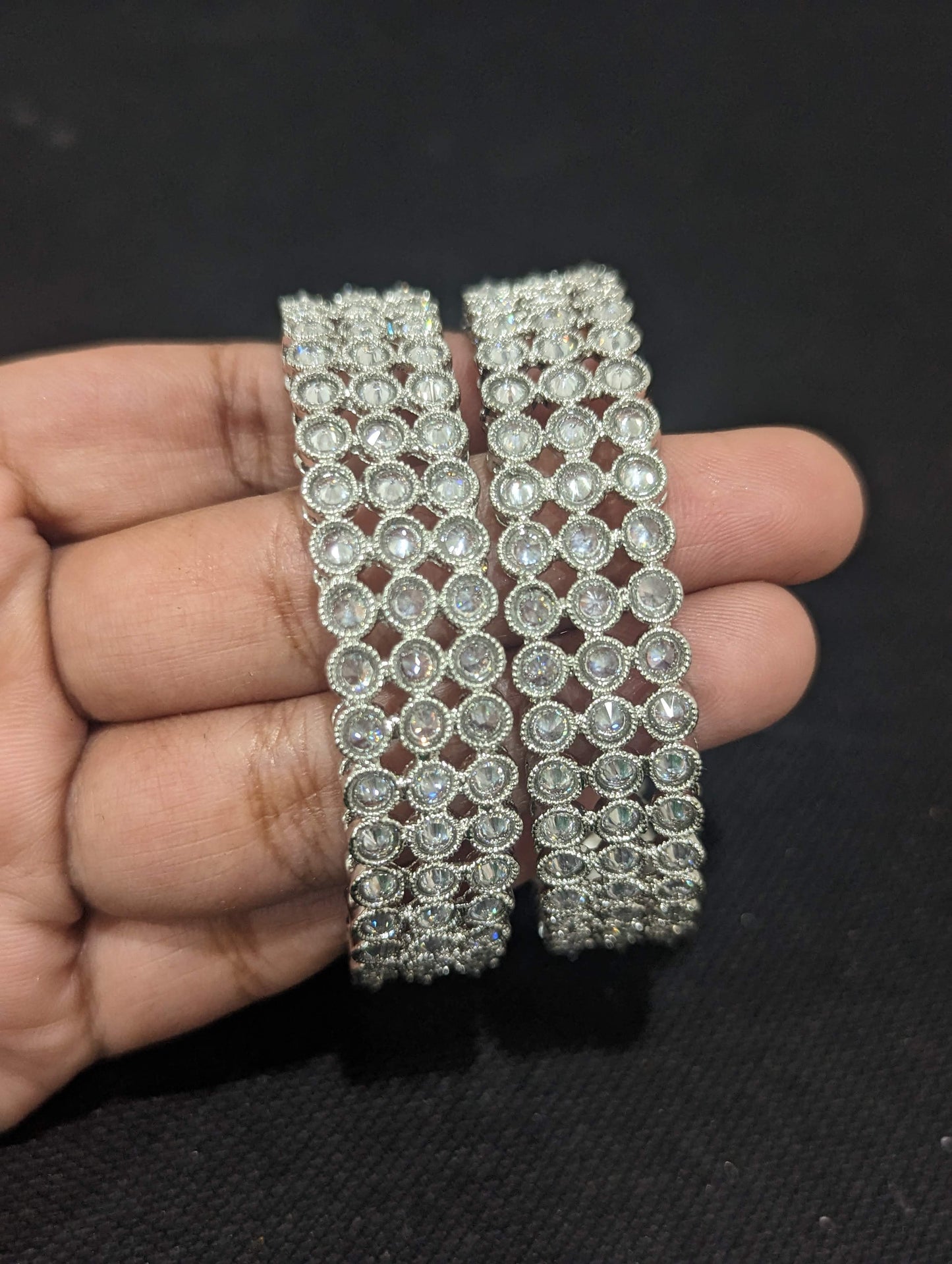 Silver rhodium Polki stone Designer Bangles