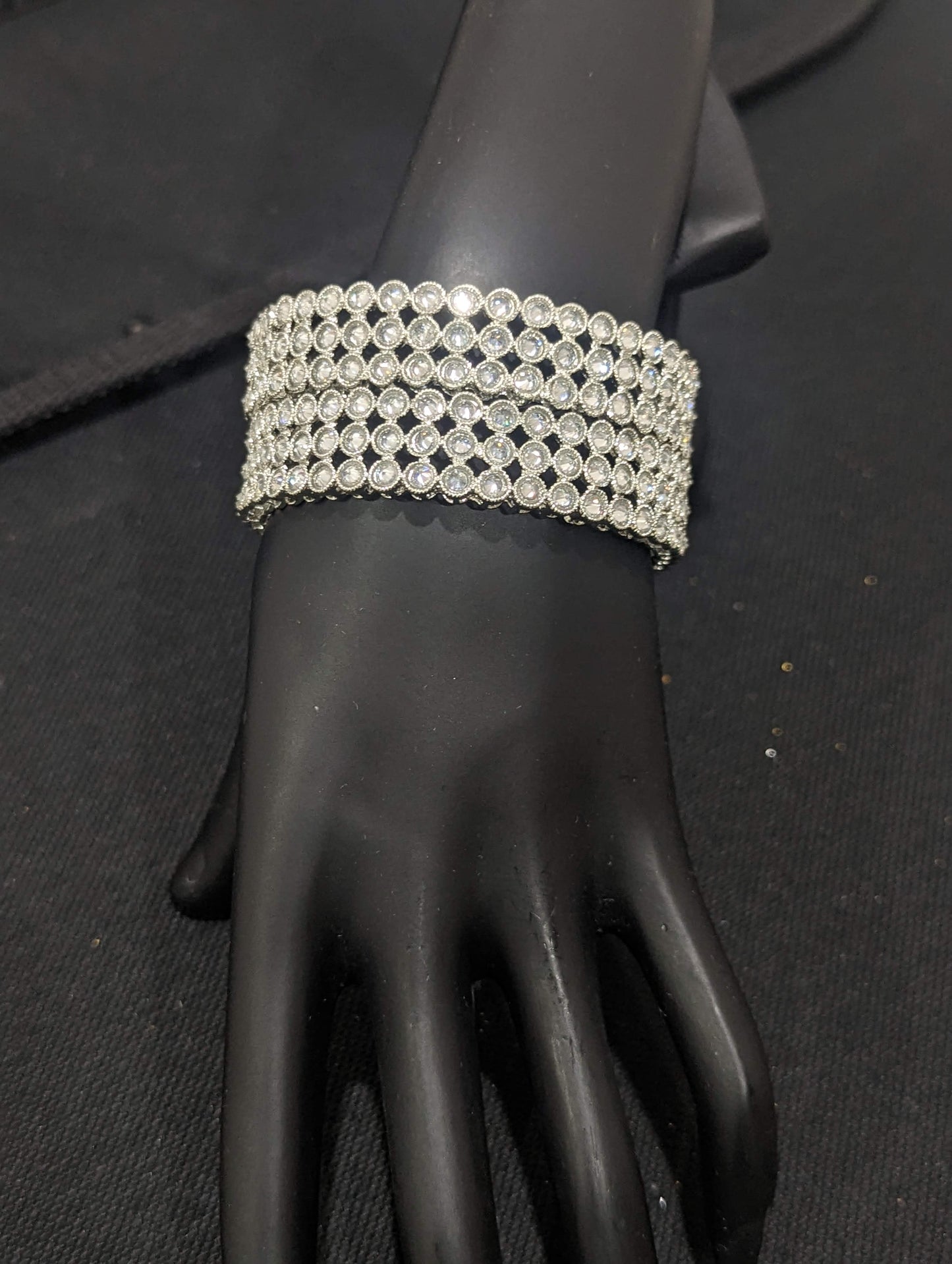 Silver rhodium Polki stone Designer Bangles