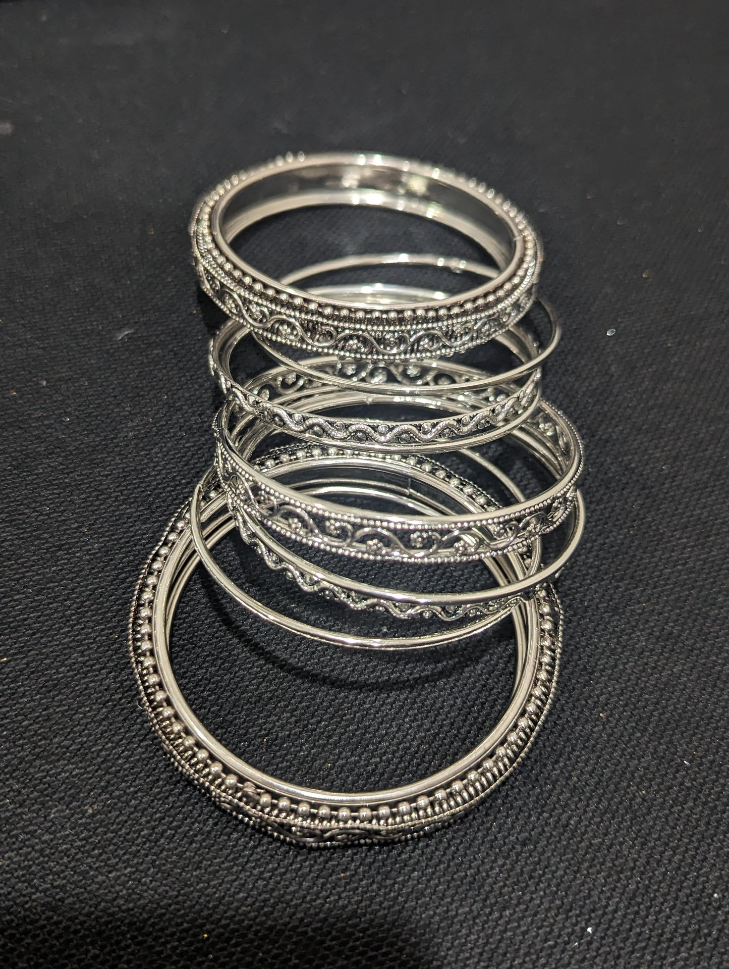 Oxidized Silver Bangles - Set of 9 bangles