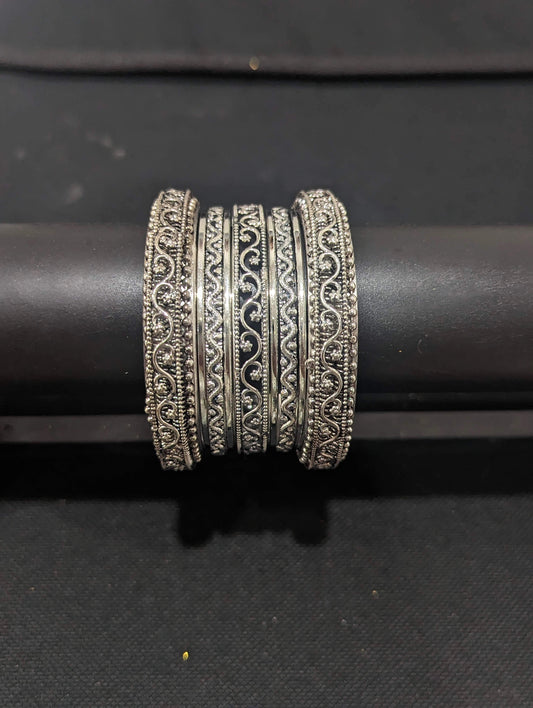 Oxidized Silver Bangles - Set of 9 bangles