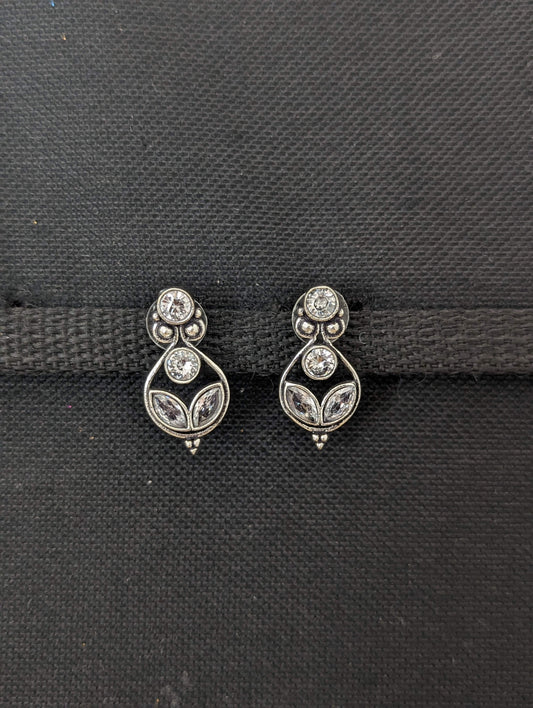 Oxidized Silver Polki Stud Earrings