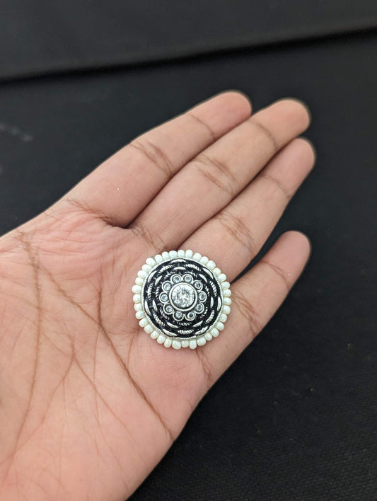 Oxidized  Silver CZ stone Adjustable Finger ring