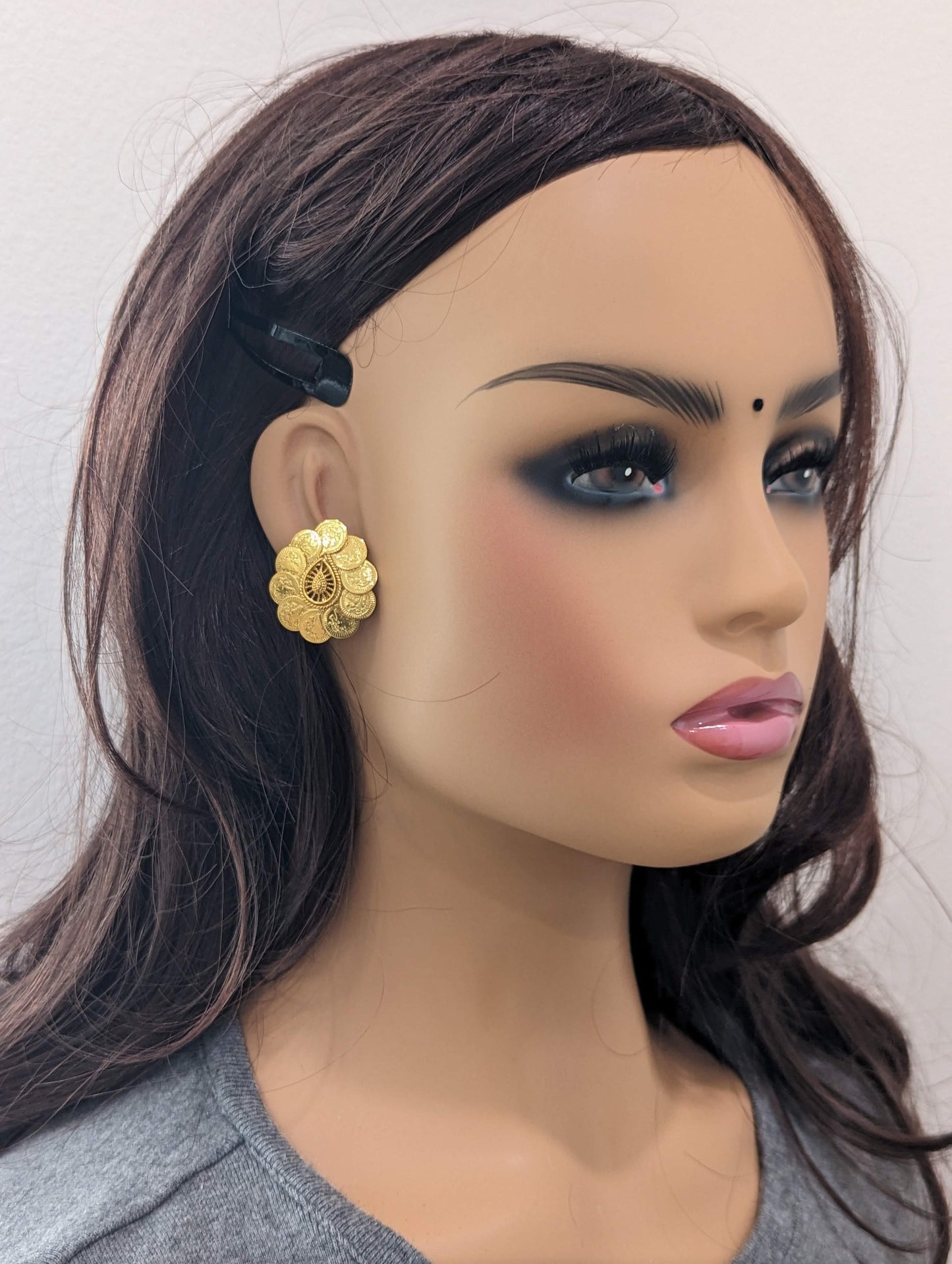 Teardrop design Coin stud Earrings