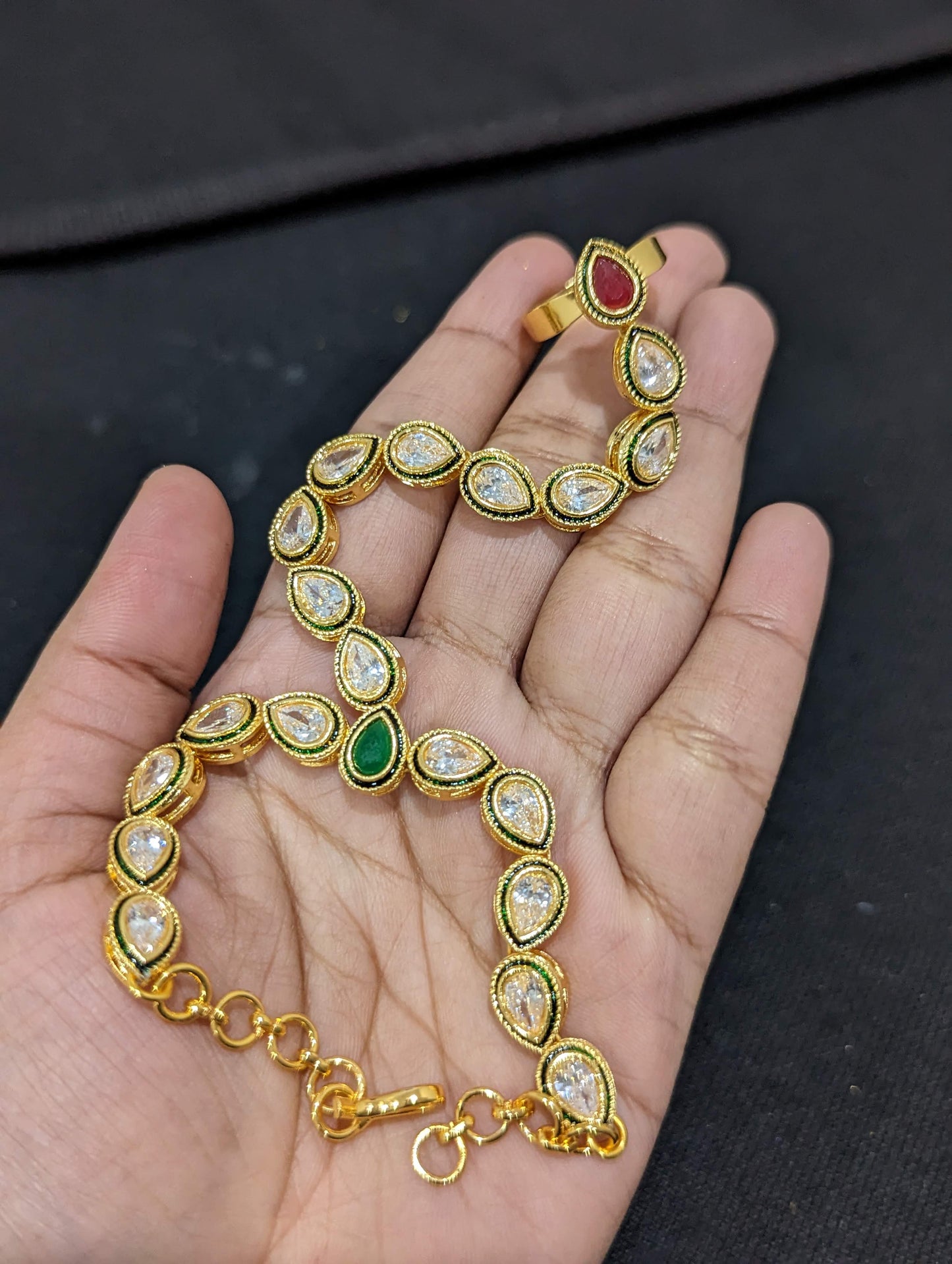 Polki Haath Phool / Bracelet Ring Combo / Ring Chain Bracelet / Indian Wedding Jewelry - D1