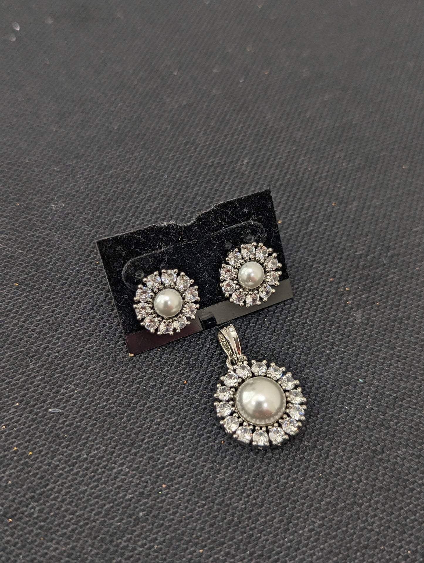Pearl CZ Pendant and Earrings Set