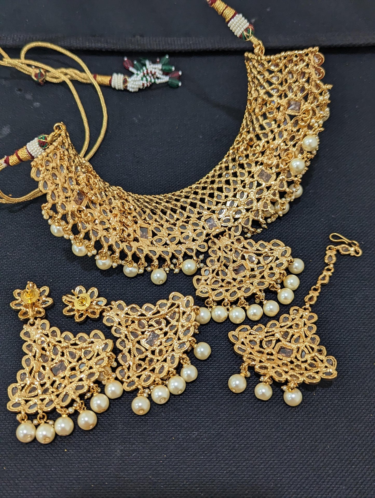 Polki stone Gold plated Grand Bridal Choker Combo Set - D1