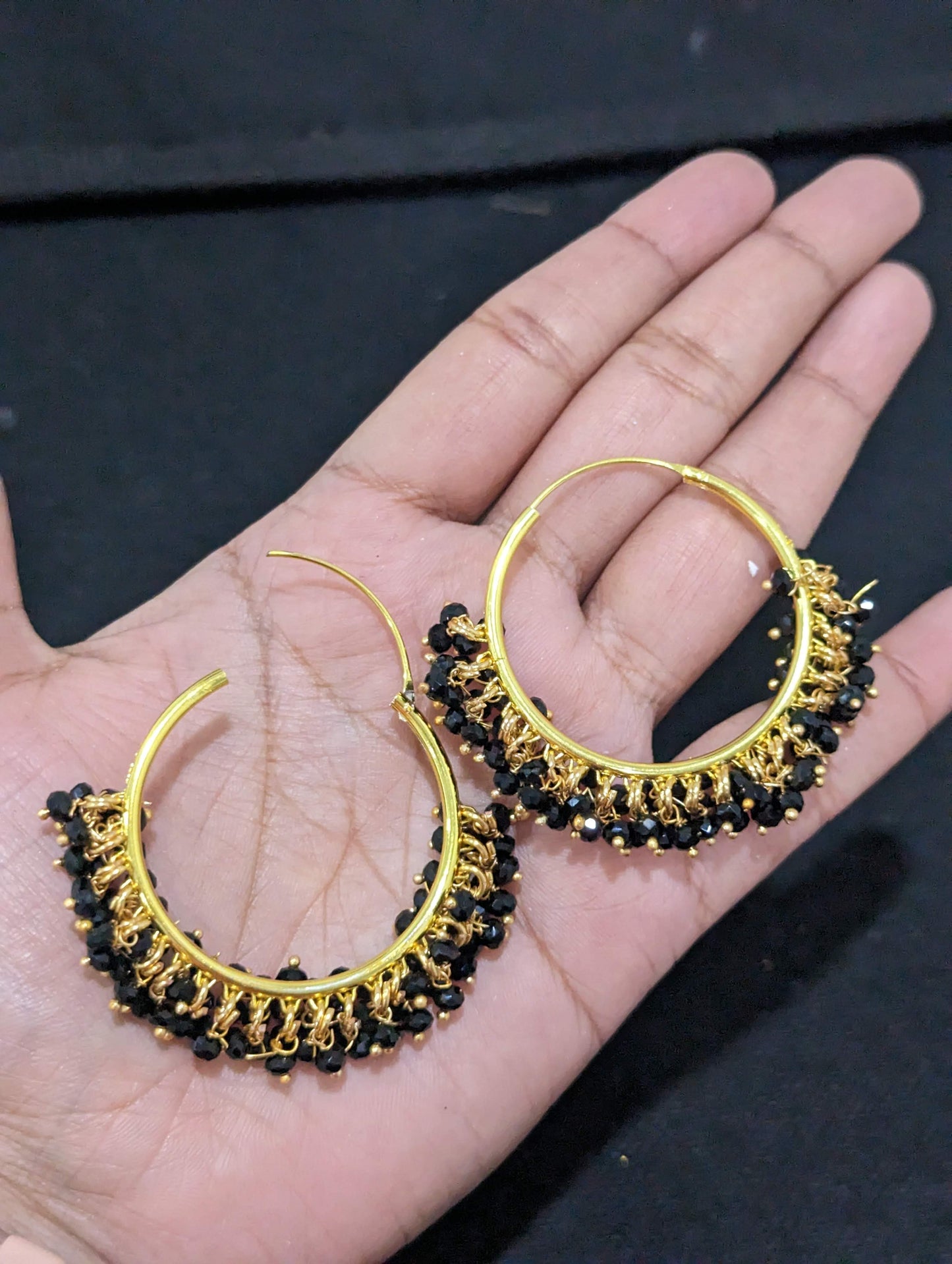 Crystal bead cluster hoop earrings
