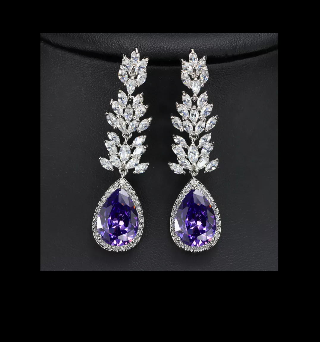 Luxury CZ stone embedded platinum finish leaf n tear drop design earring - Simpliful
