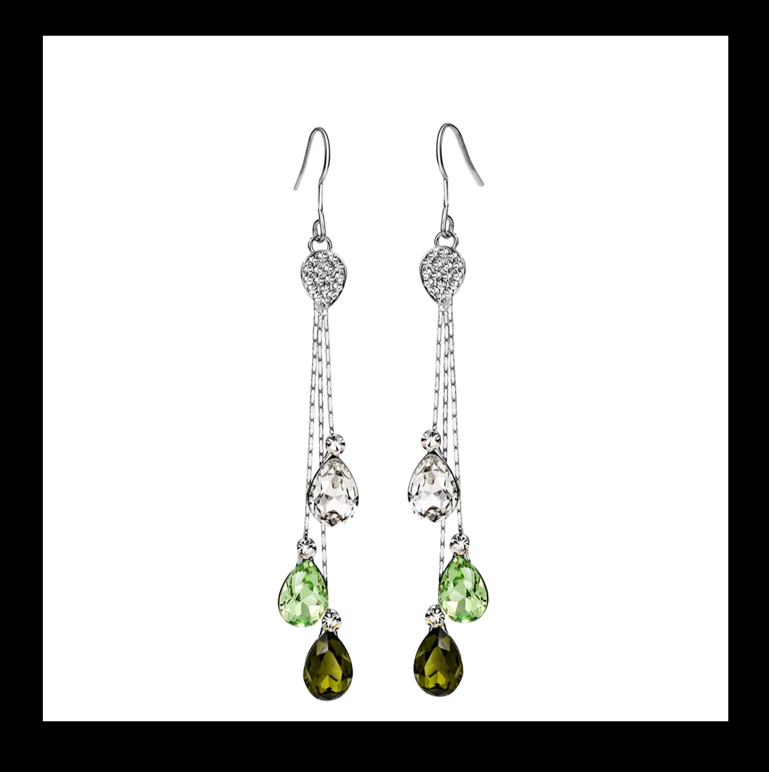 Austrian Crystal embedded Long dangling hook drop Earring - Simpliful