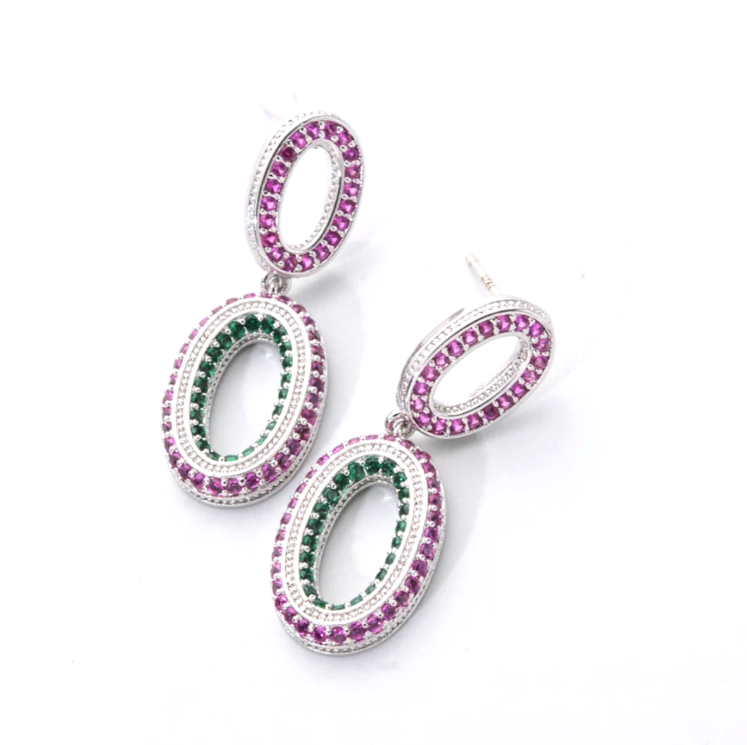 Dual oval design platinum finish micro cz stone designer earrings - Simpliful