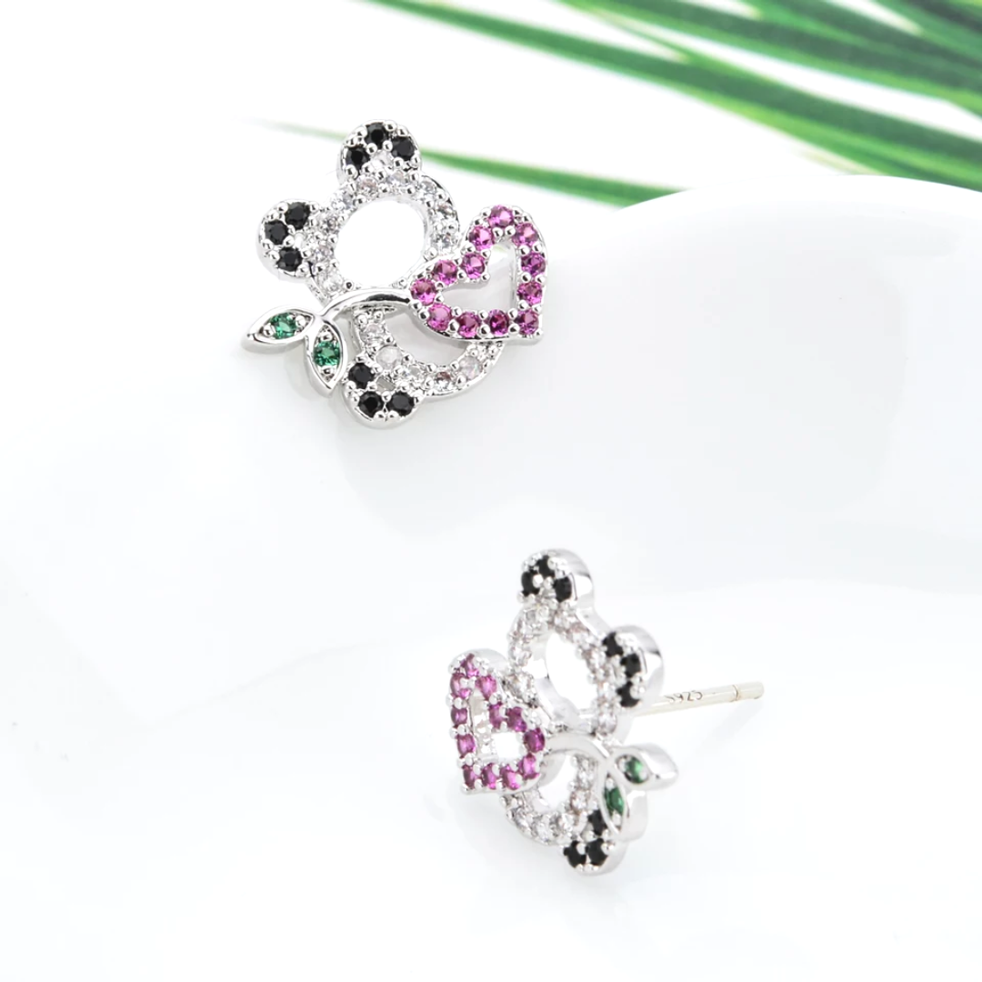 Cute little teddy bear design platinum finish cz stone stud earring - Simpliful