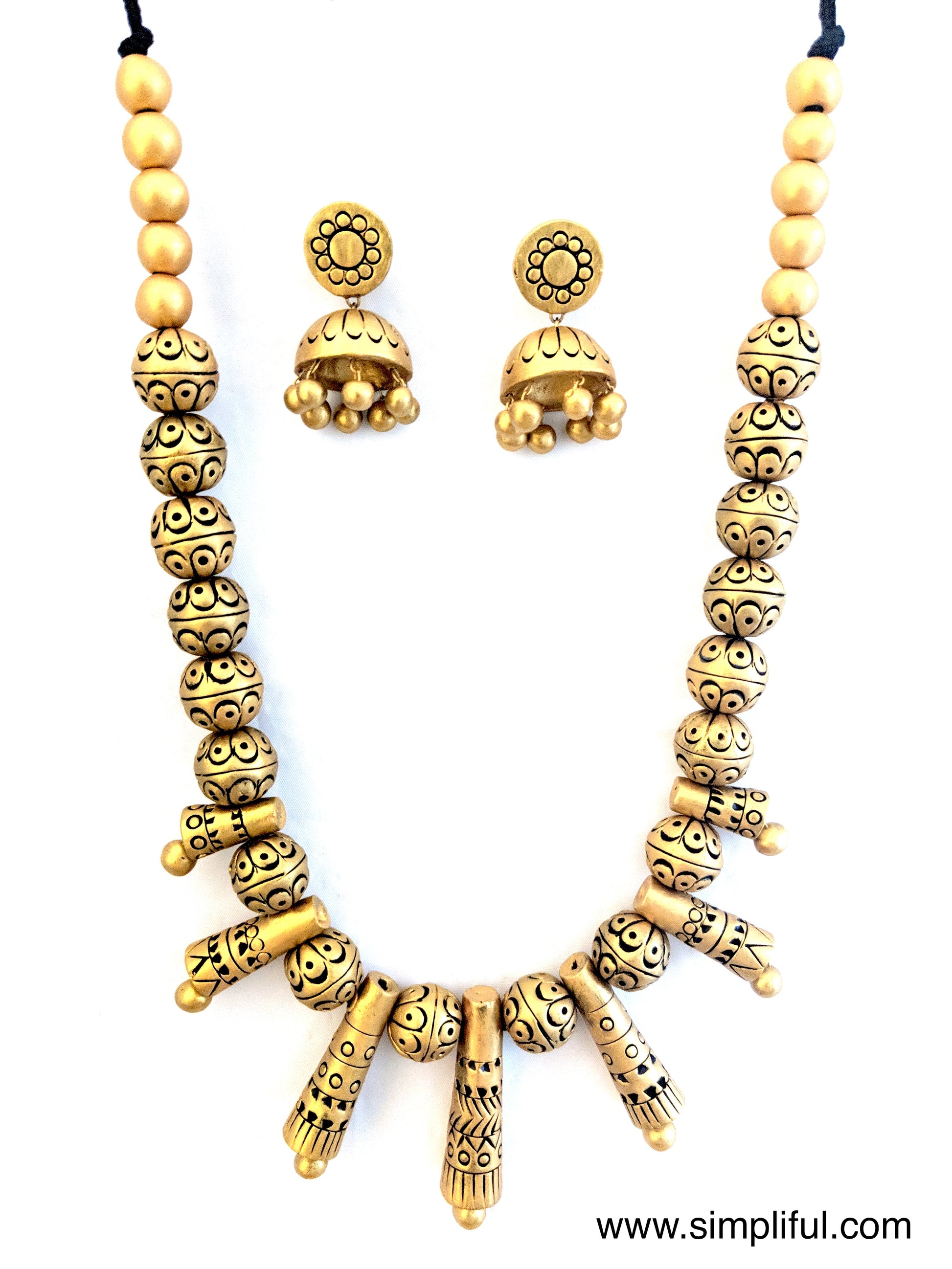 Terracotta Modern Spike Necklace with Jhumka Earring Set - Simpliful