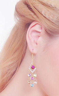 Yellow gold plated multi color rhinestone hook drop Earring - Simpliful