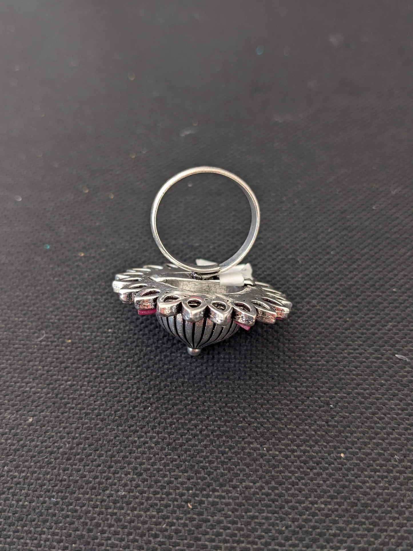 Oxidized silver flower with projected center design adjustable Finger ring - Simpliful